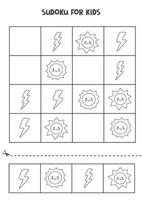 juego de sudoku para niños con lindos íconos meteorológicos en blanco y negro vector