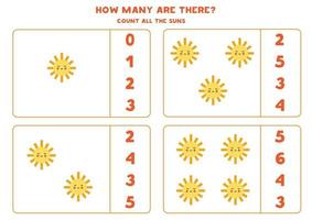 Counting game with cute sun Math worksheet vector