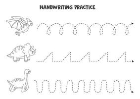 trazando líneas con lindos dinosaurios escribiendo práctica vector