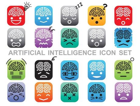 Artificial Intelligence Vector Icon Set Isolated On A White Background