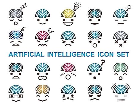 Conjunto de iconos de vector de inteligencia artificial aislado en un fondo blanco