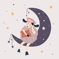 Cute little sheep sleeping on the moon vector