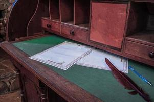 Old wooden desk photo