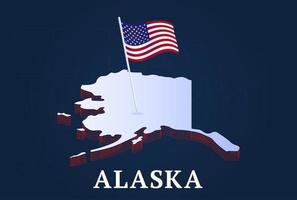 Mapa isométrico del estado de Alaska y bandera nacional de EE. UU. vector