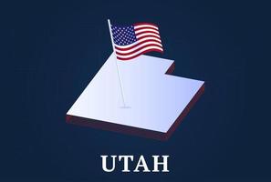 utah state Isometric map and USA national flag 3D isometric shape of us state Vector Illustration