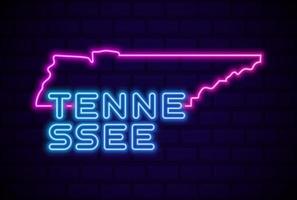 tennessee US state glowing neon lamp sign Realistic vector illustration Blue brick wall glow