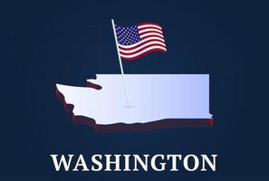 washington state Isometric map and USA national flag 3D isometric shape of us state Vector Illustration