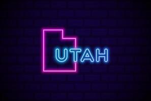 utah US state glowing neon lamp sign Realistic vector illustration Blue brick wall glow