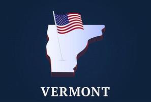 Mapa isométrico del estado de Vermont y bandera nacional de EE. UU. Forma isométrica 3d de la ilustración de vector de estado de EE. UU.