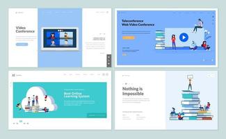 Web page design templates of video conference and online education vector