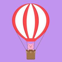 Cute Pig Riding a Hot Air Balloon vector