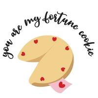 Flat illustration of a valentines day card with a fortune cookie with the wording you are my fortune cookie vector