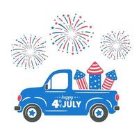 4 de julio, un camión que transportaba cohetes para disparar fuegos artificiales de la bandera estadounidense el día de la independencia vector