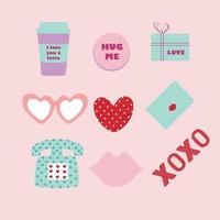 Flat illustrations of cute love elements colored in pastel colors vector