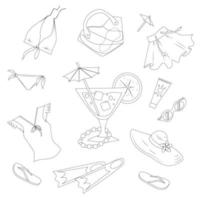 A set of icons of summer things for a beach holiday vector