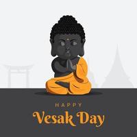 Happy vesak day meditation baby monk vector