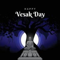 Happy vesak day meditating buddha vector
