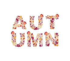 Floral vector Autumn text in banner design with colorful leaves for autumn season. Autumn illustration typography design. autumnal design for banner