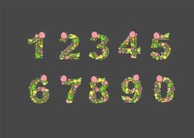 Vector Hand Drawn floral numbers monograms. Numbers from 0 to 9 with Flowers and Branches Blossom. Floral Design