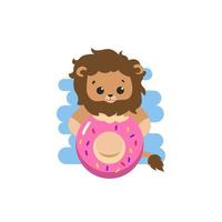 Illustration vector graphic cute lion is eating a donut