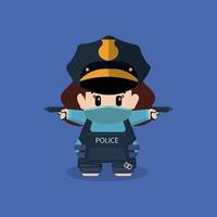Cute girl cop character design isolated on blue vector
