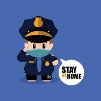 Cute boy cop character design isolated on blue vector