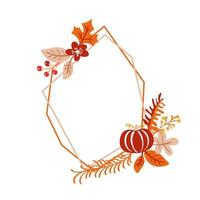 Vector frame autumn bouquet wreath. orange leaves, berries and pumpkin isolated on white background. Perfect for seasonal holidays, Thanksgiving Day