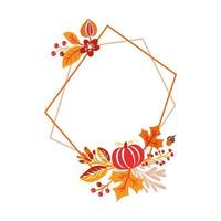 Vector frame autumn bouquet wreath. orange leaves, berries and pumpkin isolated on white background. Perfect for seasonal holidays, Thanksgiving Day