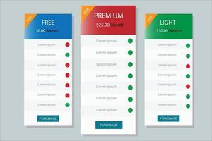 Pricing Table for websites vector