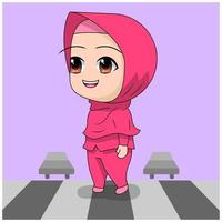 Cartoon Muslim girl crossing the street