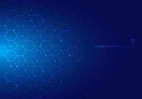 Abstract hexagons with nodes digital geometric with lines and dots on blue background. Technology connection concept vector