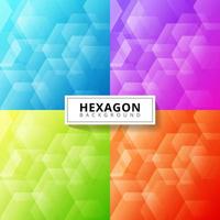 Set of abstract blue, purple, green, red color geometric hexagon overlapping layer background. vector