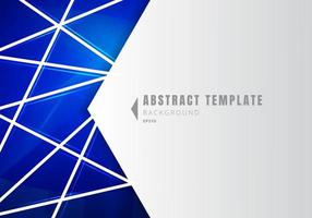 Template abstract white geometric shape polygons with lines composition on blue neon lighting background. vector