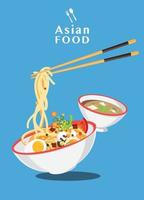 sopa china con fideos ilustración de vector de fideos ramen japonés