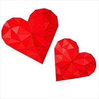 Low poly red hearts Vector of two bright hearts on a white background