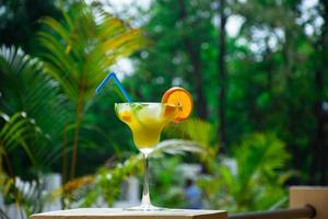 Fruta naranja jugosa fresca sobre la naturaleza verde foto