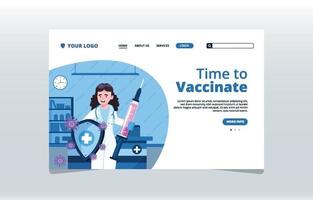 Woman Doctor Hold Shiled and Syringe of Covid 19 Vaccine Landing Page vector