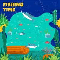 Fishing Time On The Sea With Underwater Scenery Concept vector