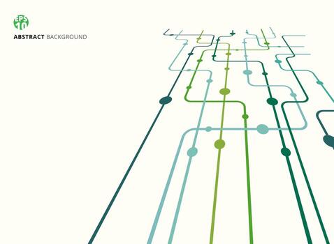 Abstract technology perspective background green color curved lines, dots with copy space. flat design. vector