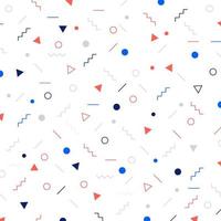 Abstract different geometric shapes pattern triangles, circles, dots, lines on white background. Memphis style. vector