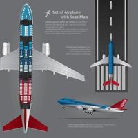 Conjunto de avión con mapa de asientos aislado ilustración vectorial vector