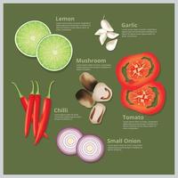 Fresh raw food ingredient set vector