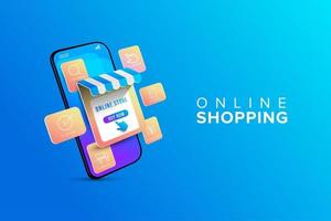 Online shopping with infographic shopping step vector