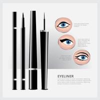 Eyeliner Packaging with Types of Eye Makeup Set vector