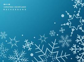 Pattern of white geometric snowflakes on gradient blue background. vector