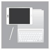 White Tablet with Keyboard Case and Pen Vector Illustration