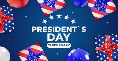 Fondo de vacaciones con globos para el cartel o pancarta del día del presidente de EE. UU. o anuncio o promoción vector