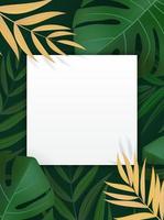 Fondo tropical de hoja de palma verde realista natural con marco en blanco vacío vector