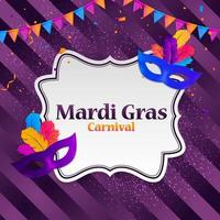 Mardi Gras carnaval Background Traditional mask with feathers and confetti for fesival and masquerade and parade Template for design invitation orflyer or poste and banners vector