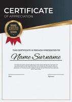 Blue and gold Certificate of achievement template Background with gold badge and border Award diploma design blank vector